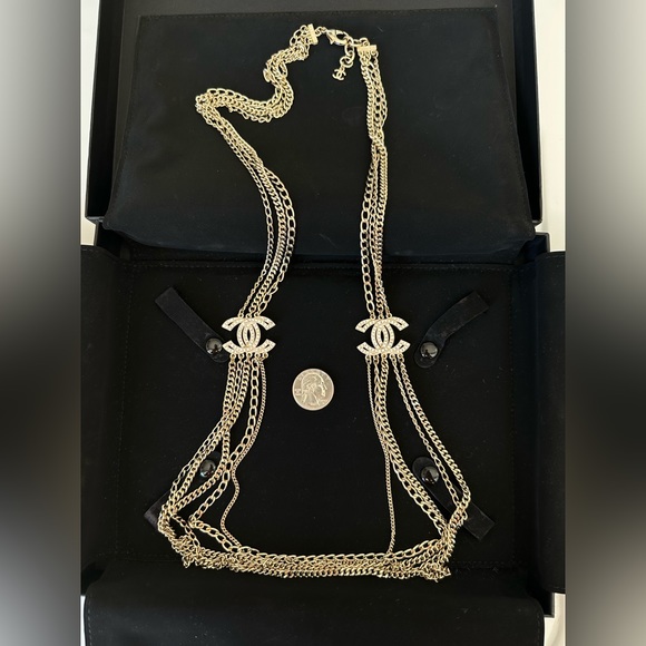 Chanel CC Strass Multistrand Double Loop Necklace in Gold - Picture 4 of 14
